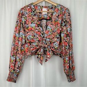 SO Floral Crop Top Size Medium Coquette Festival Boho Spring Cotton Blend Retro